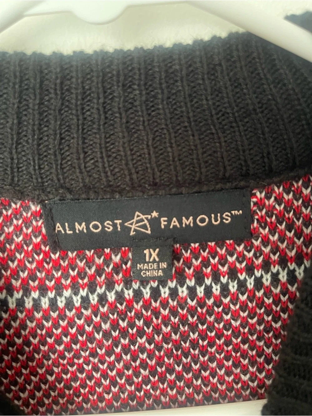 Almost Famous Black, Red and White Knit Sweater Top size 1X